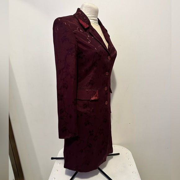 Gorgeous Dark Academia Plum Floral Jacquard Satin Boho Steampunk Coat Jacket S M - Picture 7 of 14